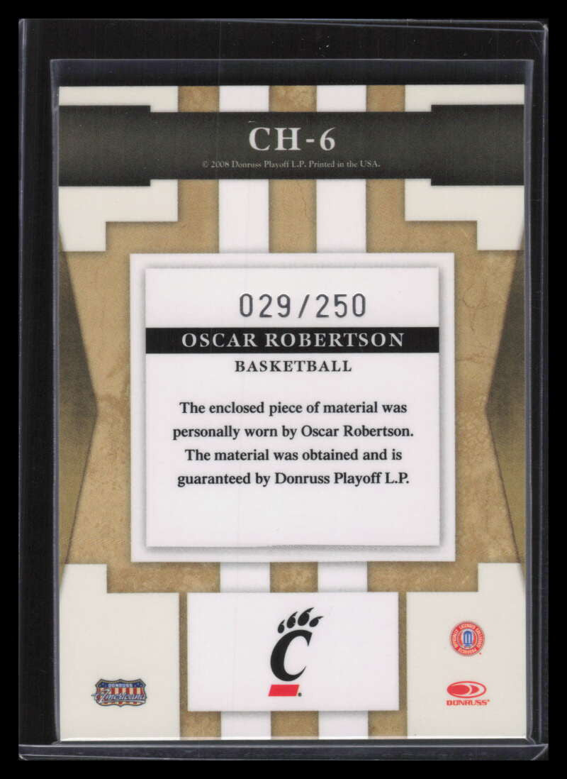 2008 Donruss Sports Legends College Heroes 6 Oscar Robertson Jersey 29/250