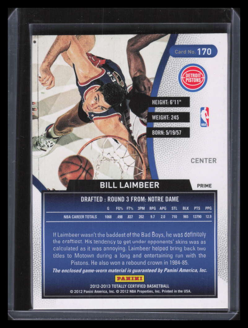 2012-13 Totally Certified Red Materials Prime 170 Bill Laimbeer Patch 37/49