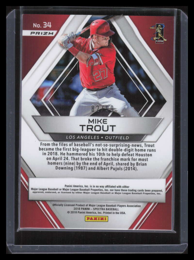 2018 Panini Spectra Neon Blue 34 Mike Trout 82/99