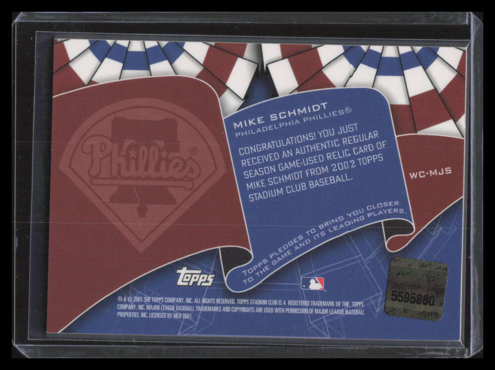 2002 Stadium Club World Champion Relics WCMJS Mike Schmidt Bat