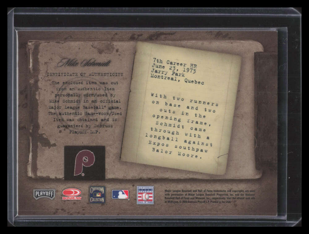 2005 Biography Mike Schmidt HR Materials 7 Mike Schmidt Jersey