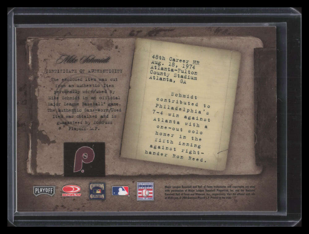 2005 Biography Mike Schmidt HR Materials 48 Mike Schmidt Dual Jersey