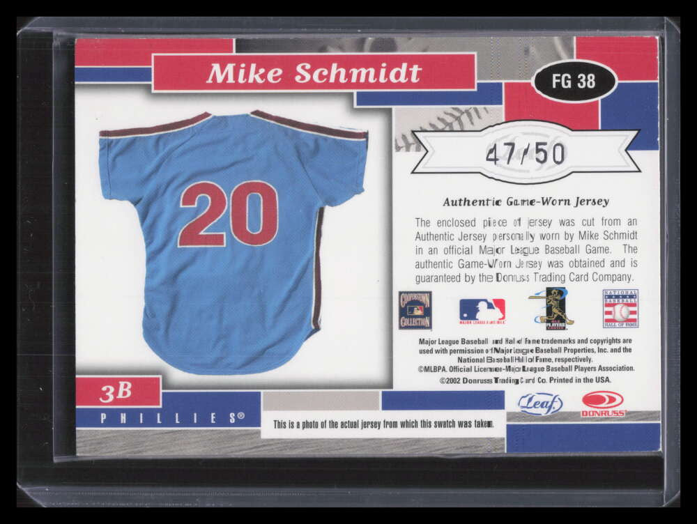 2002 Leaf Certified Fabric of the Game 38ps Mike Schmidt Jersey 47/50 Position