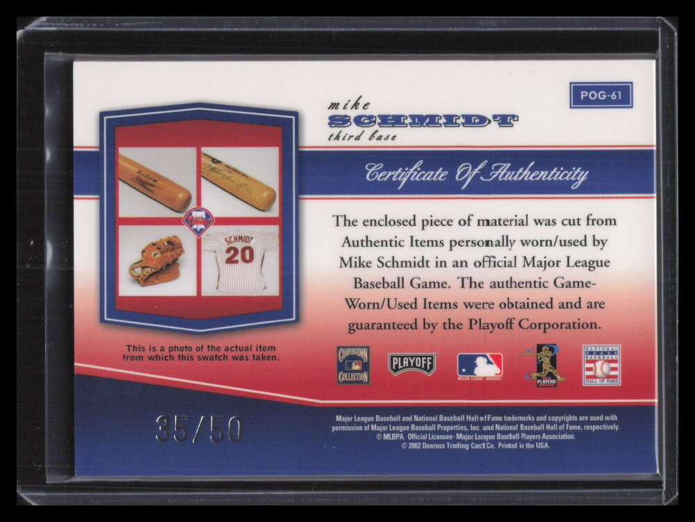 2002 Playoff Piece of the Game Materials 61c Mike Schmidt Jersey 35/50