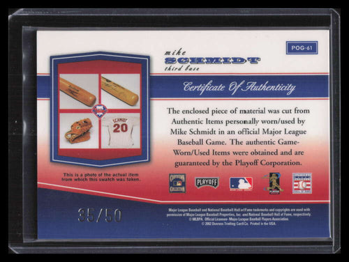 2002 Playoff Piece of the Game Materials 61c Mike Schmidt Jersey 35/50