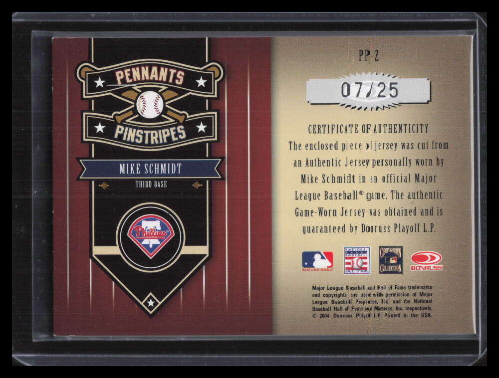 2004 Leather and Lumber Pennants/Pinstripes Materials 2 Mike Schmidt Jersey 7/25