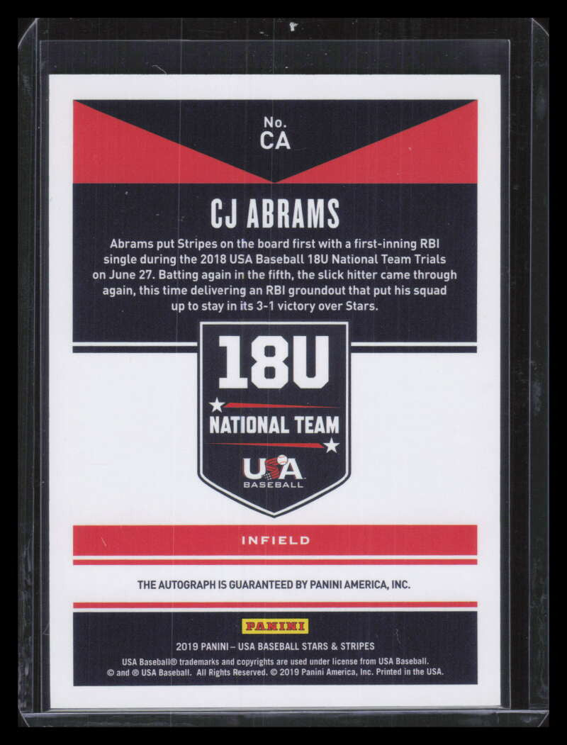 2019 USA Stars Stripes 18u Signatures Black Ink CJ Abrams Rookie Auto 252/499