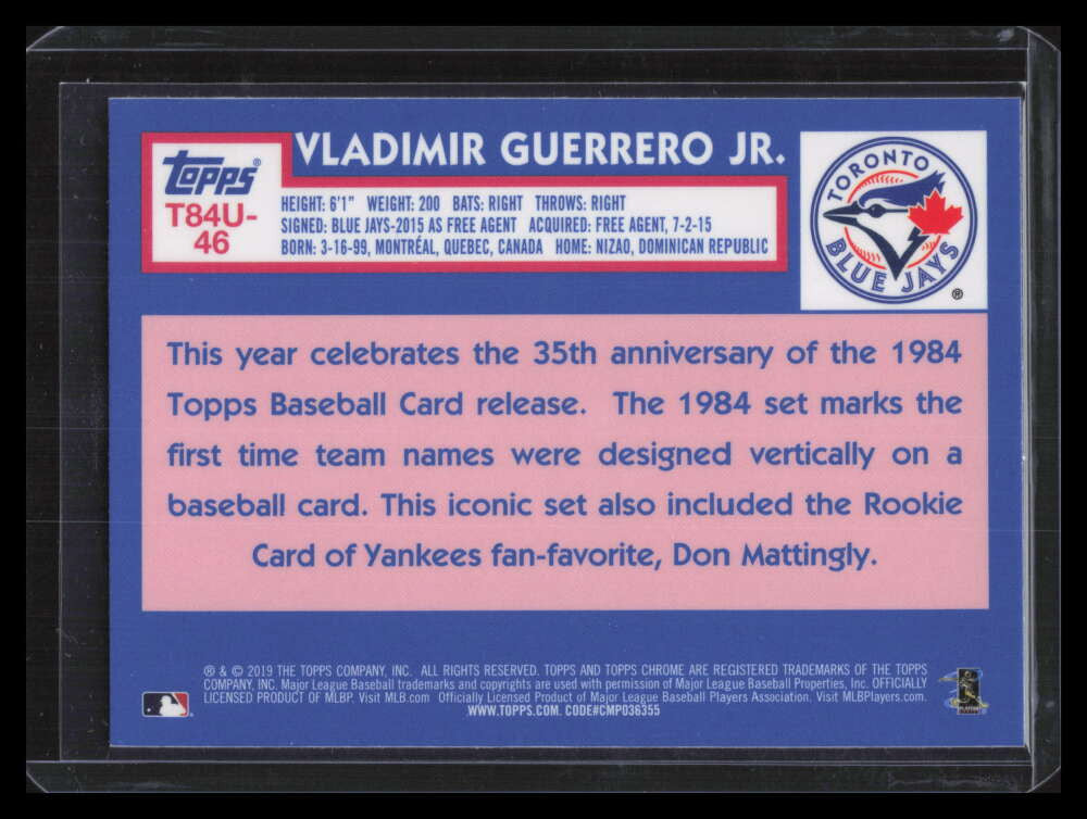 2019 Topps Update '84 Silver Pack Chrome t84u46 Vladimir Guerrero Rookie 126962