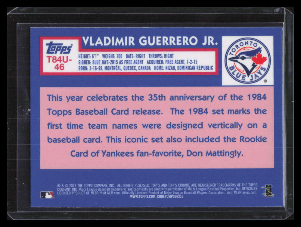 2019 Topps Update '84 Silver Pack Chrome t84u46 Vladimir Guerrero Rookie 126960