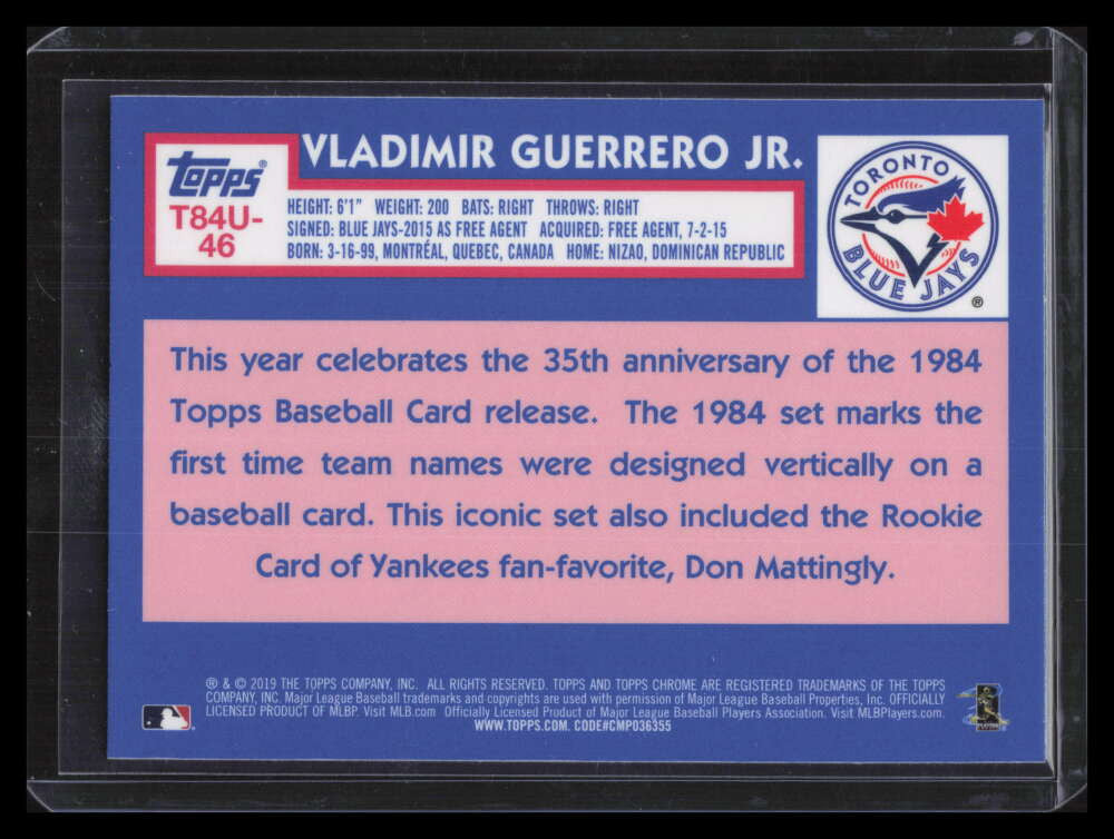 2019 Topps Update '84 Silver Pack Chrome t84u46 Vladimir Guerrero Rookie 126959