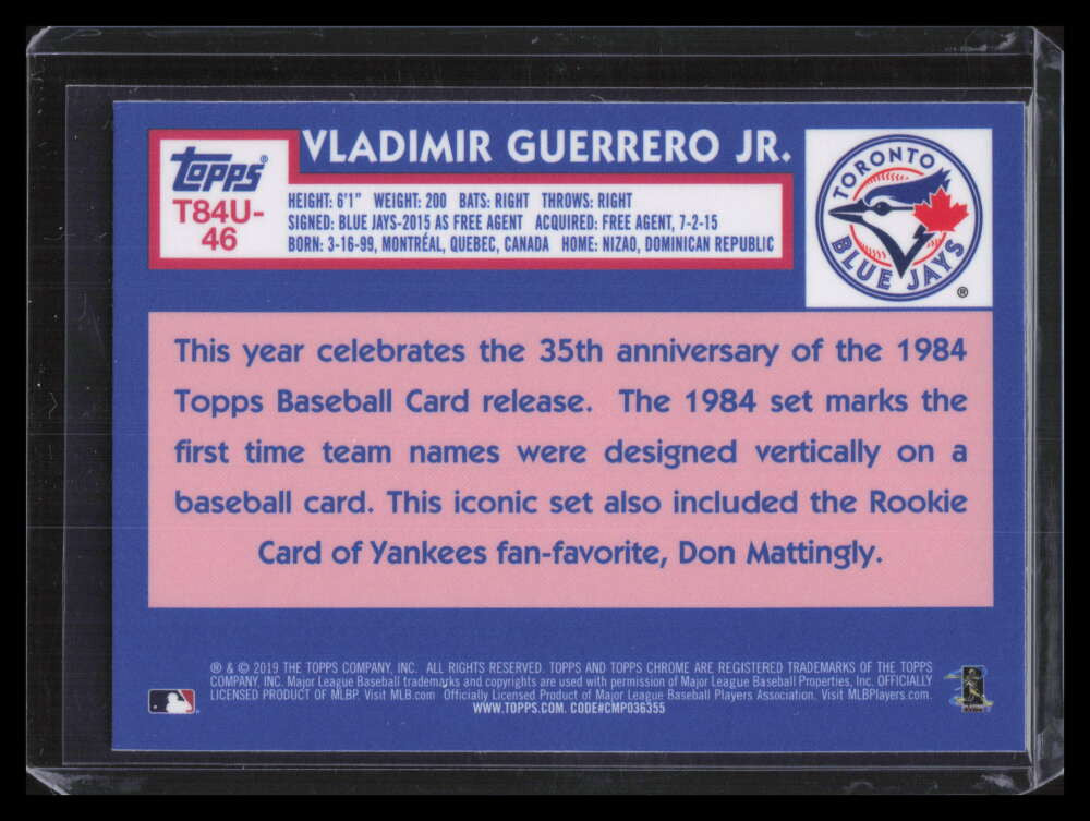 2019 Topps Update '84 Silver Pack Chrome t84u46 Vladimir Guerrero Rookie 126958