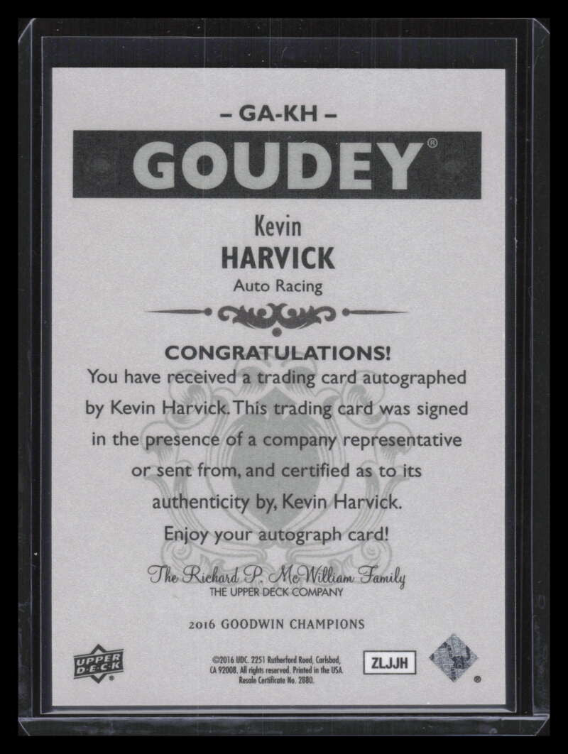2016 Upper Deck Goodwin Champions Goudey Autographs GAKH Kevin Harvick Auto