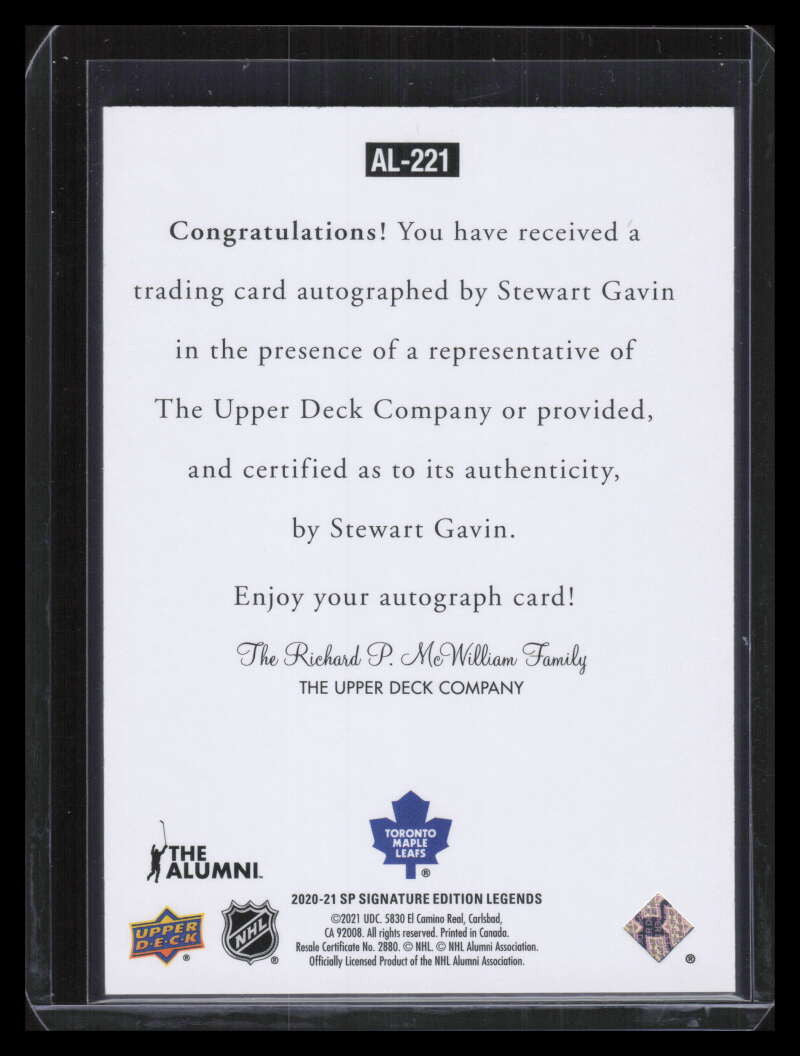 2020-21 SP Signature Legends '97 Legends Signatures al221 Stewart Gavin Auto