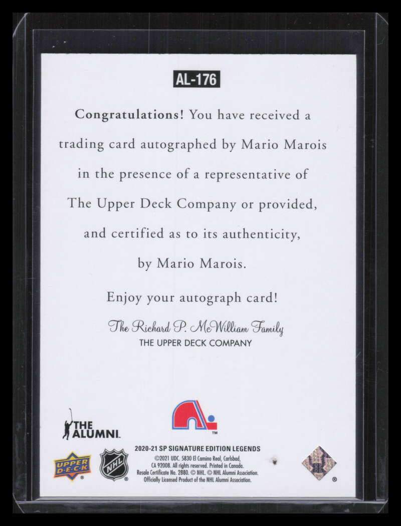 2020-21 SP Signature Legends '97 Legends Signatures al176 Mario Marois Auto