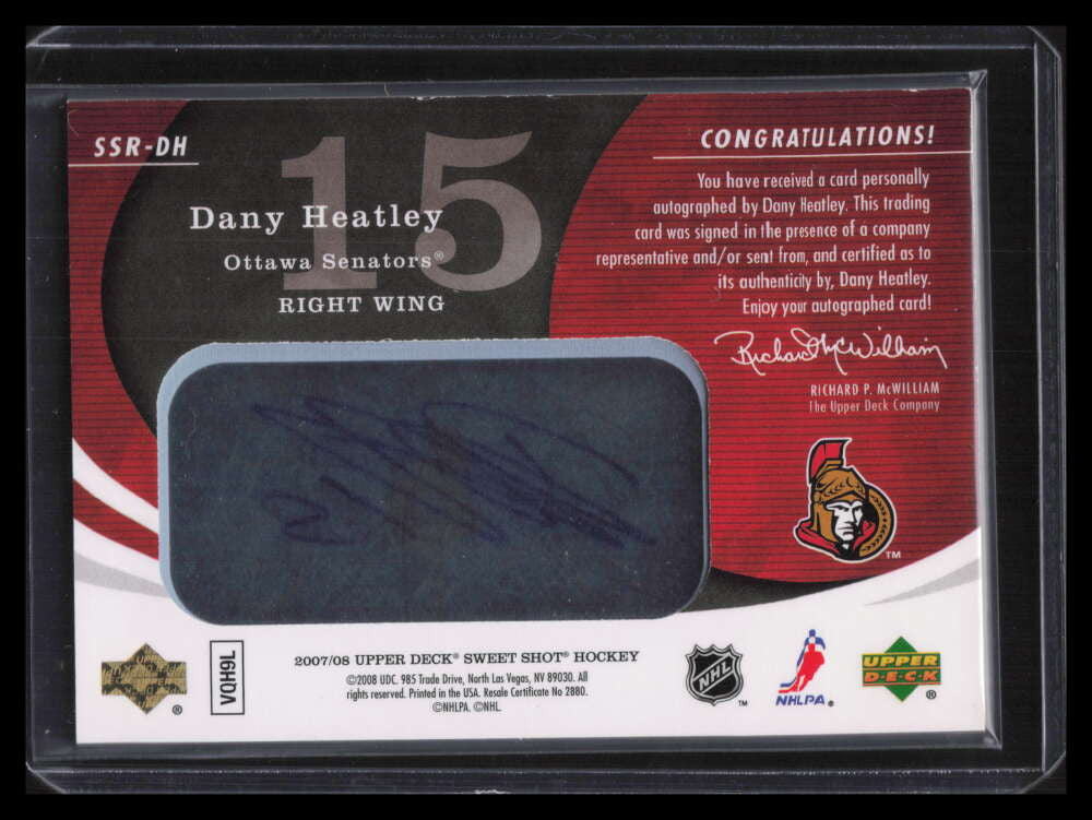 2007-08 Sweet Shot Signature Shots Ice Signings SSRDH Dany Heatley Auto 61/100
