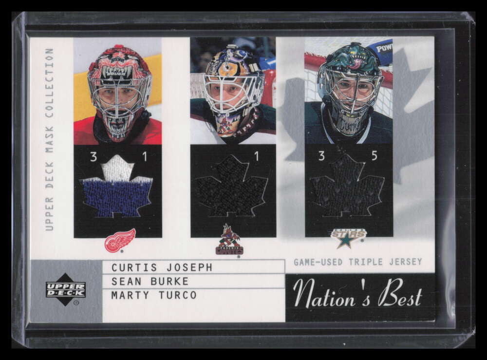 2002-03 UD Mask Collection Nation's Best Turco Burke Curtis Joseph Triple Jersey