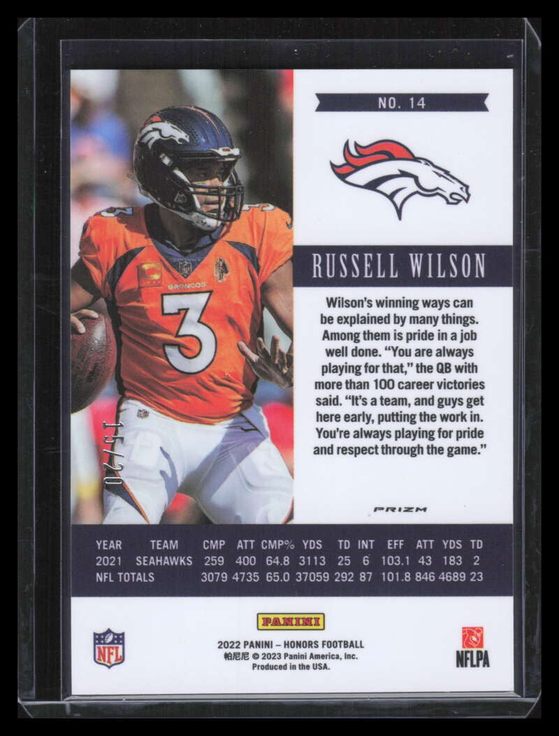 2022 Panini Honors Orange 14 Russell Wilson 15/20