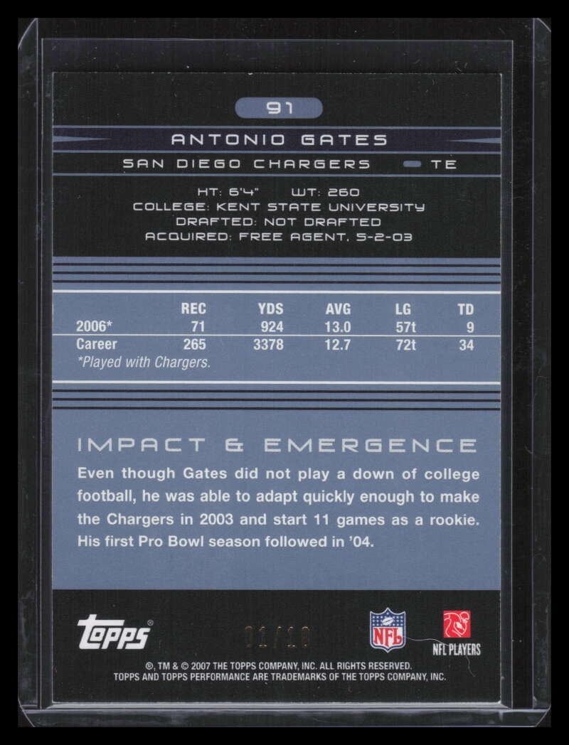 2007 Topps Performance Gold 91 Antonio Gates 1/10