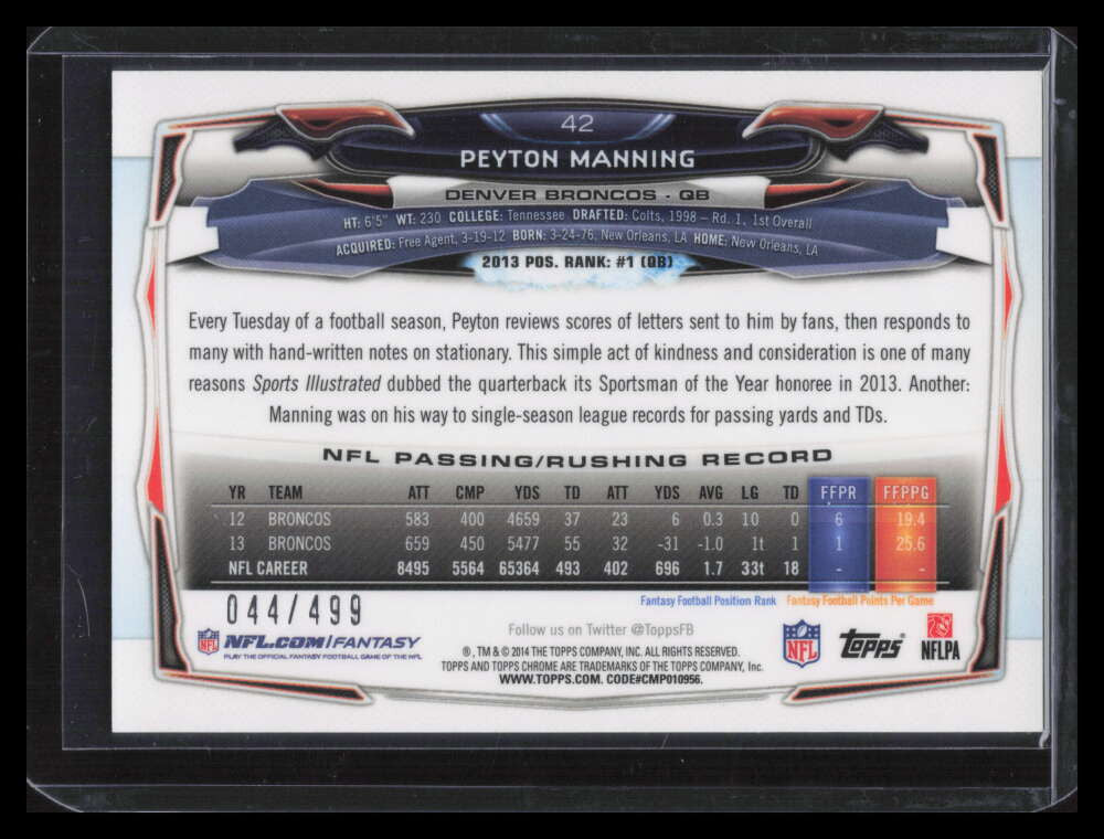 DELETE 131715 2014 Topps Chrome Camo Refractor 42 Peyton Manning 44/499