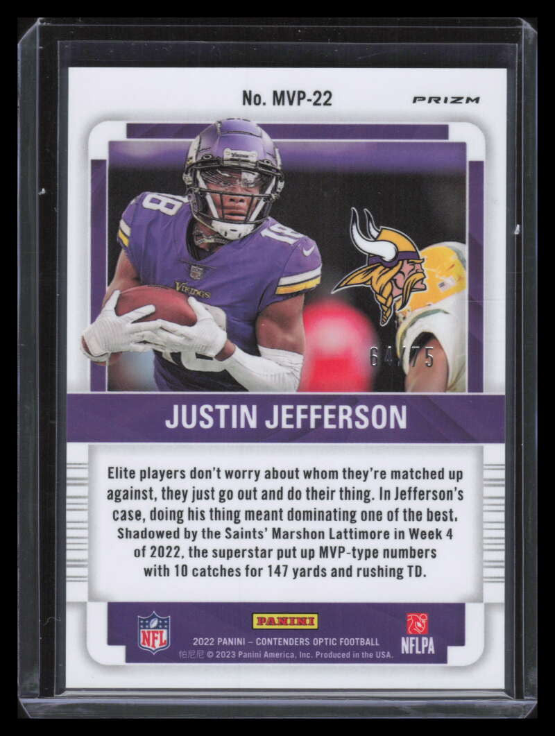 2022 Panini Contenders Optic MVP Contenders Pink 22 Justin Jefferson 64/75