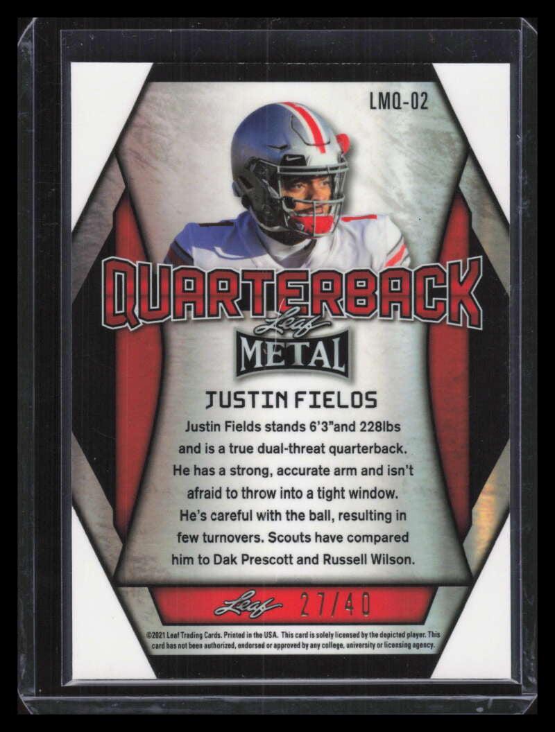 DELETE 131745 2021 Leaf Metal Quarterback Blue Marbles lmaq02 Justin Fields Rookie 27/40