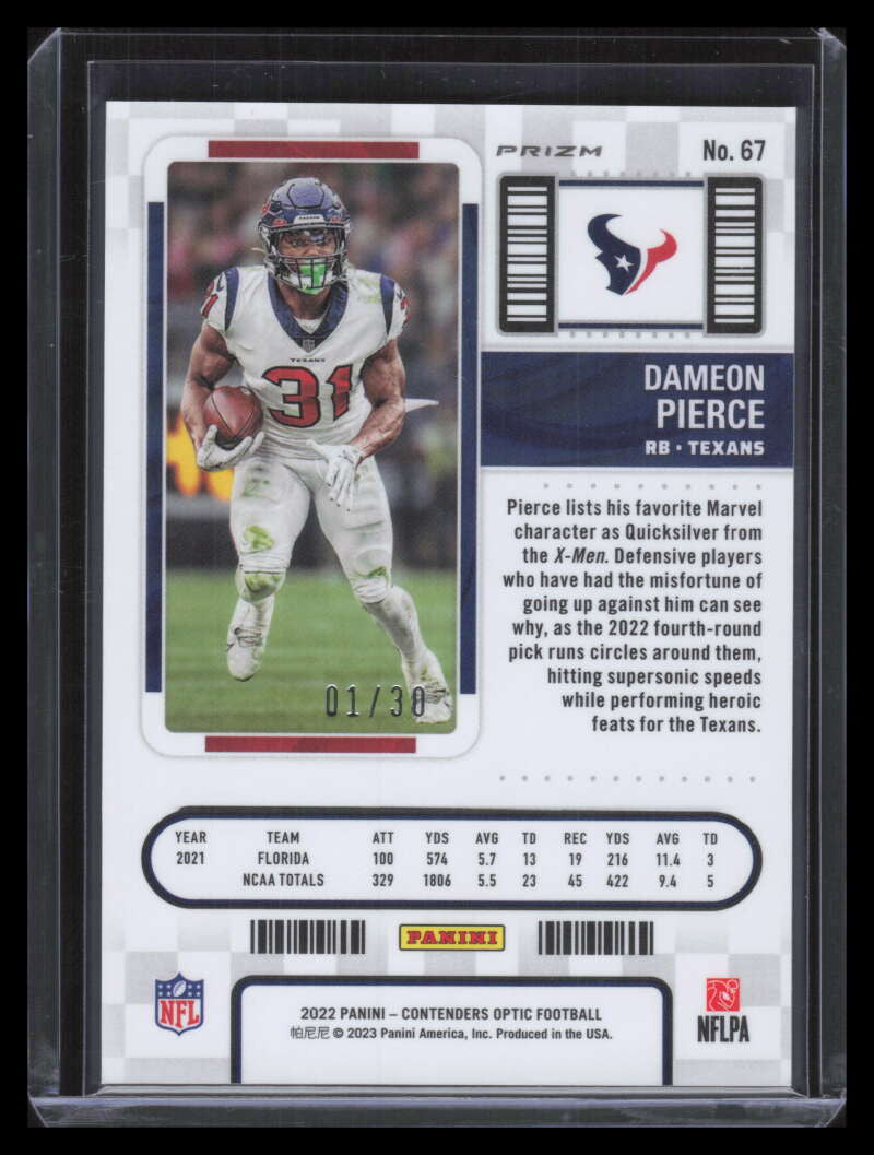 2022 Panini Contenders Optic Green Pulsar 67 Dameon Pierce Rookie 1/30