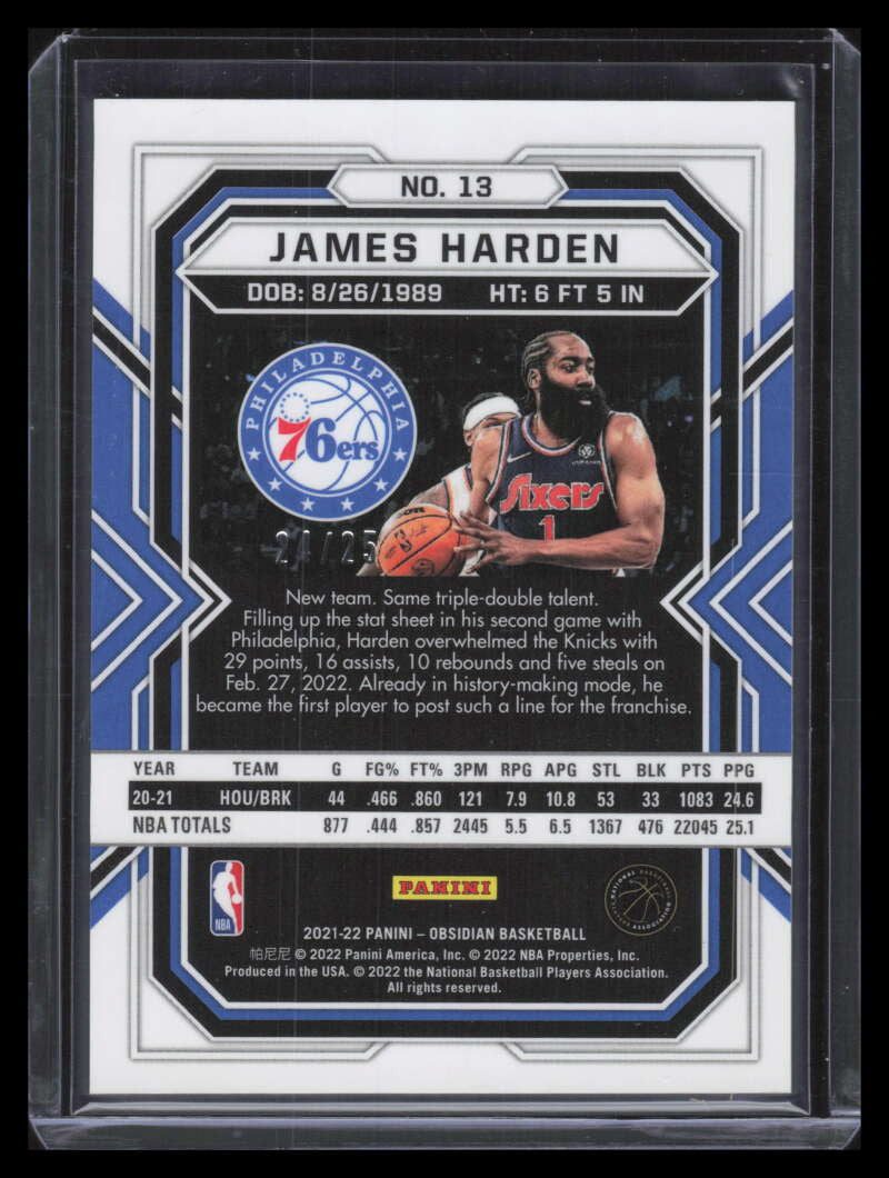 2021-22 Panini Obsidian Electric Etch Green 13 James Harden 24/25