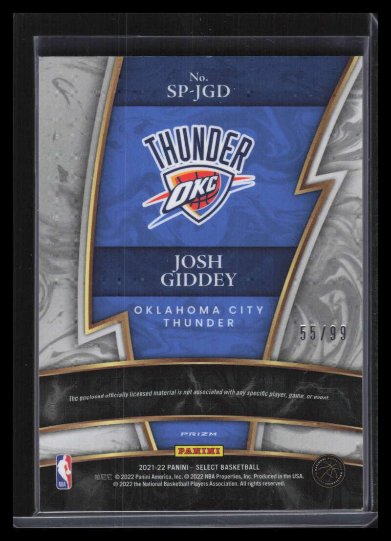 DELETE 131780 2021-22 Select Sparks Memorabilia Prizms Purple 5 Josh GiddeyRookie Jersey 55/99