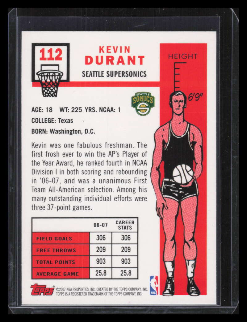 DELETE 131794 2007-08 Topps 1957-58 Variations 112 Kevin Durant Rookie