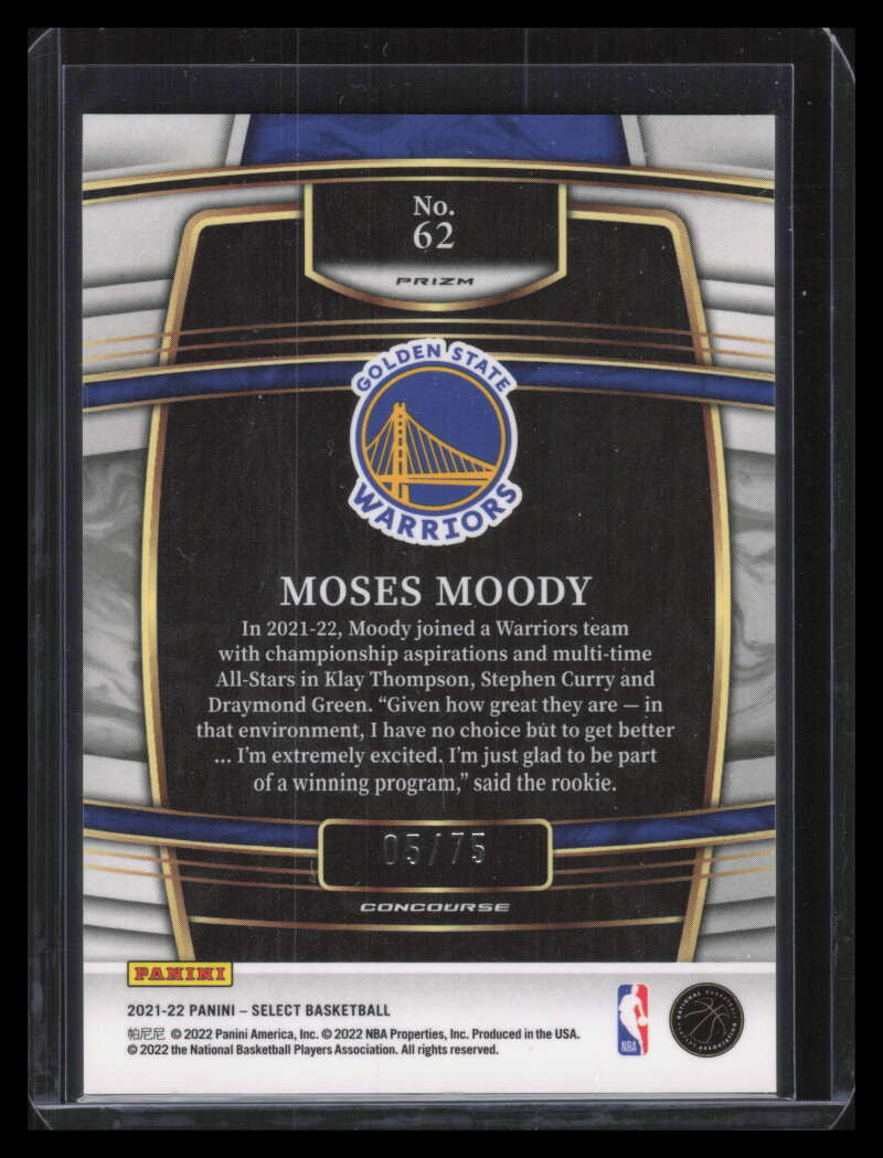 DELETE 131804 2021-22 Select Prizms Neon Green Refractor 62 Moses Moody Rookie 5/75