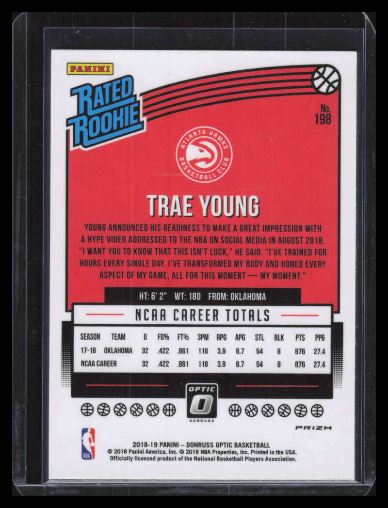 DELETE 131806 2018-19 Donruss Optic Shock Refractor 198 Trae Young RR Rated Rookie