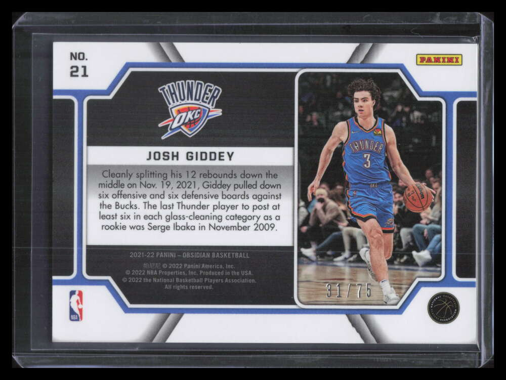 DELETE 131810 2021-22 Panini Obsidian Pitch Black Electric Purple 21 Josh Giddey Rookie 31/75