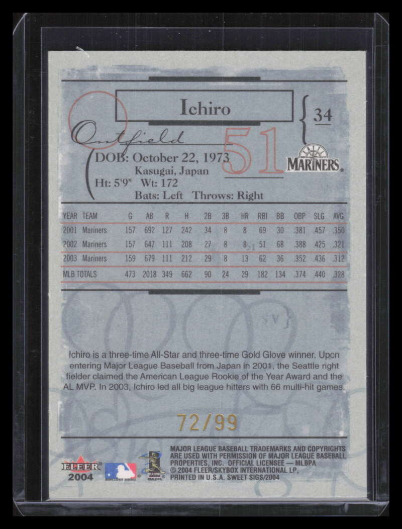 2004 Fleer Sweet Sigs Gold 34 Ichiro Suzuki 72/99