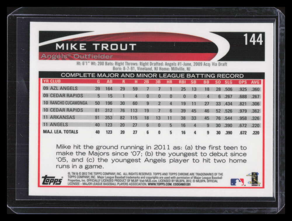 2012 Topps Chrome 144 Mike Trout 126784
