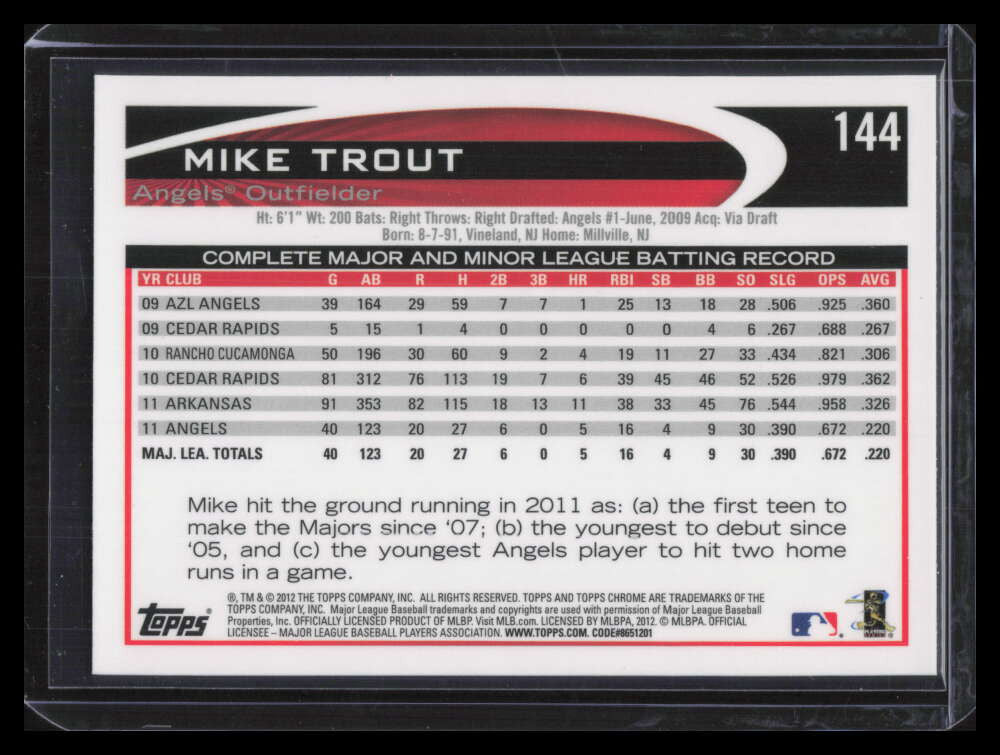 2012 Topps Chrome 144 Mike Trout 126781