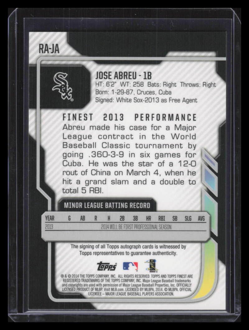 2014 Finest Rookie Autographs Refractor RAJA Jose Abreu Rookie Auto