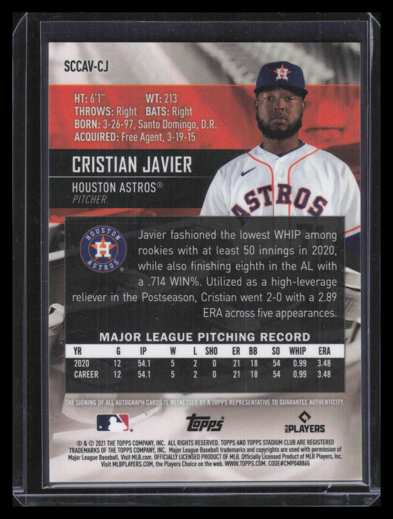 2021 Stadium Club Chrome Autographs SCCAVCJ Cristian Javier Rookie Auto