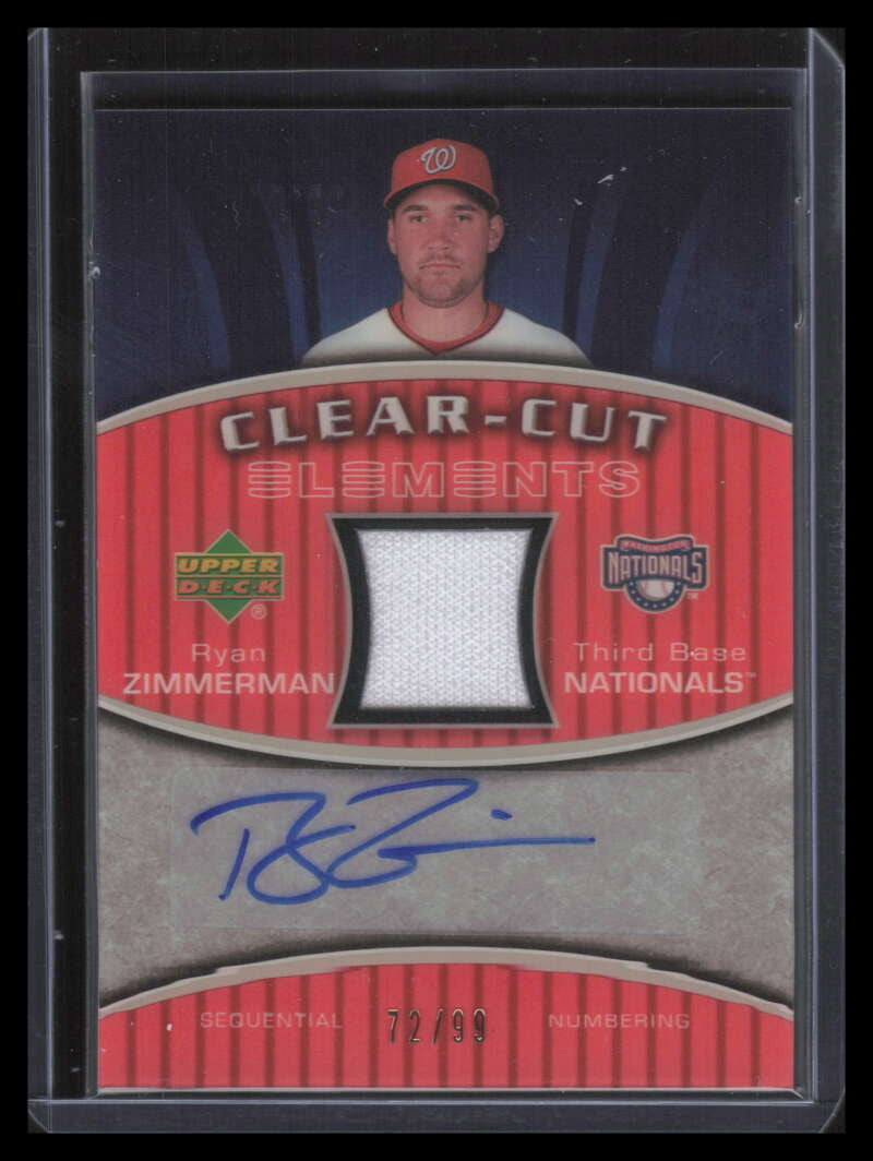 2007 Upper Deck Elements Clear Cut Gold RZ Ryan Zimmerman Jersey Auto 72/99