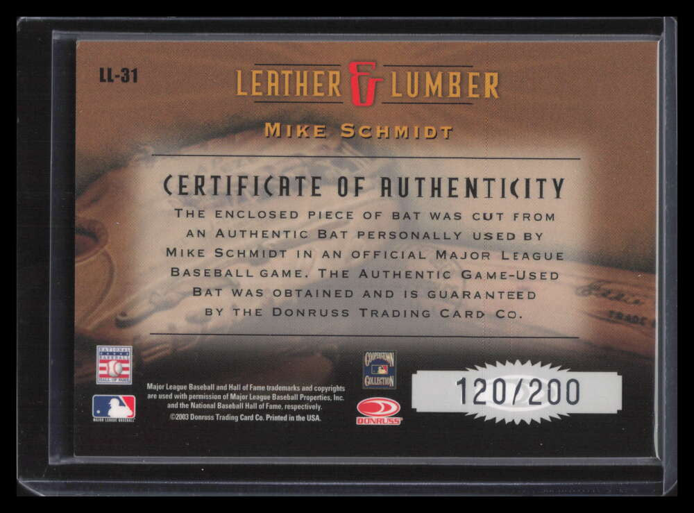 2003 Studio Leather and Lumber 31 Mike Schmidt Bat 120/200
