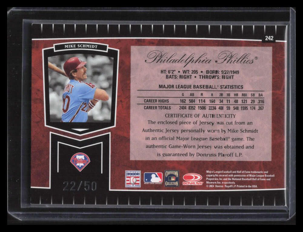 2004 Leaf Certified Cuts Marble Material Red Position Mike Schmidt Jersey 22/50