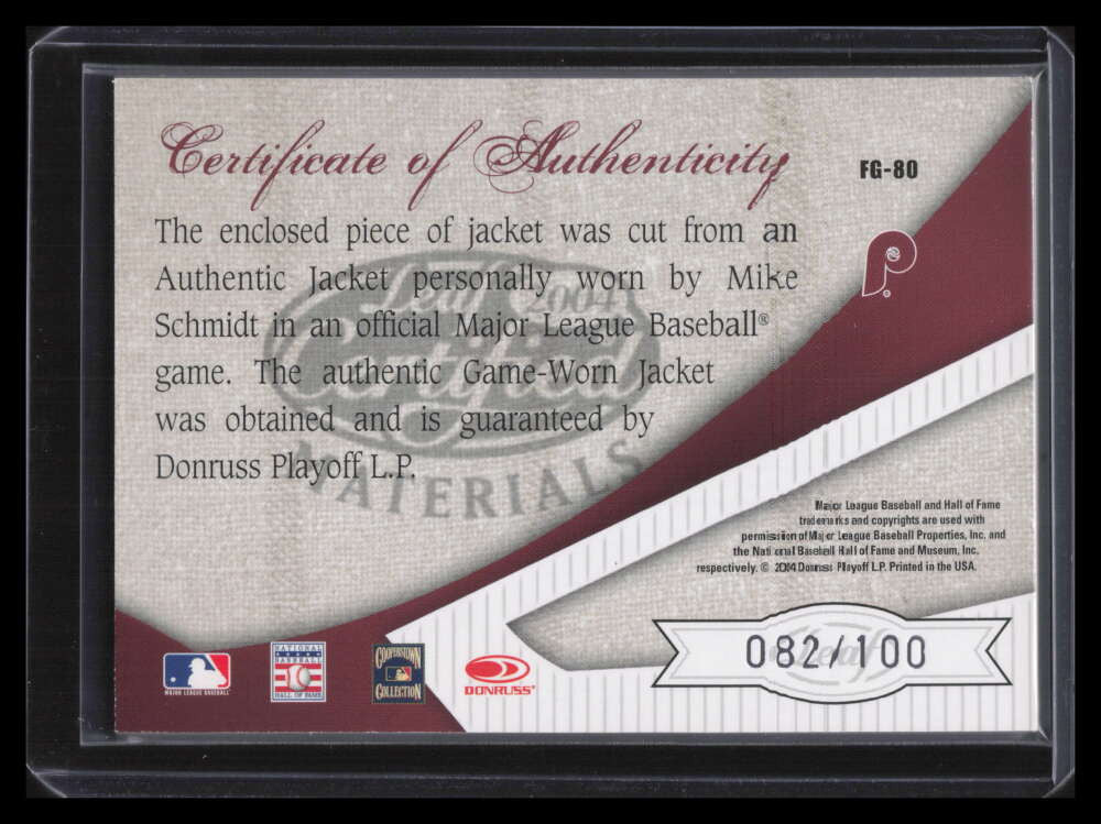 2004 Leaf Certified Materials Fabric of the Game 80 Mike Schmidt Jacket 82/100