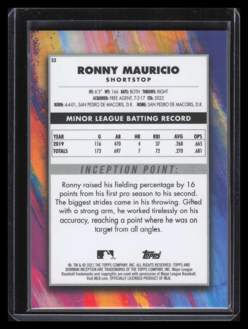 2021 Bowman Inception Gold 53 Ronny Mauricio Rookie 20/50