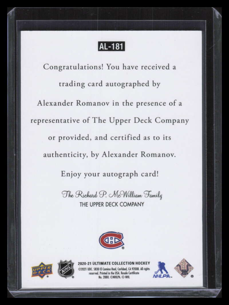 2020-21 Ultimate '97 Legends Signatures Alexander Romanov Rookie Auto 126631