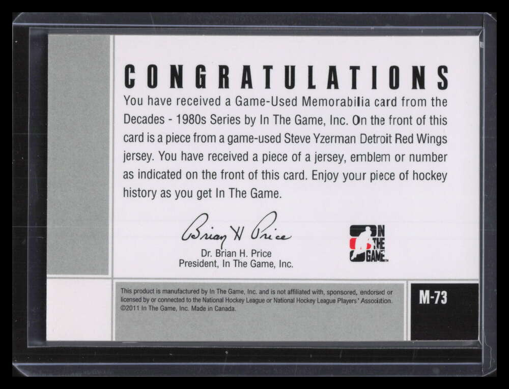 2010-11 ITG Decades 1980s Game Used Jerseys Black m73 Steve Yzerman Jersey /120