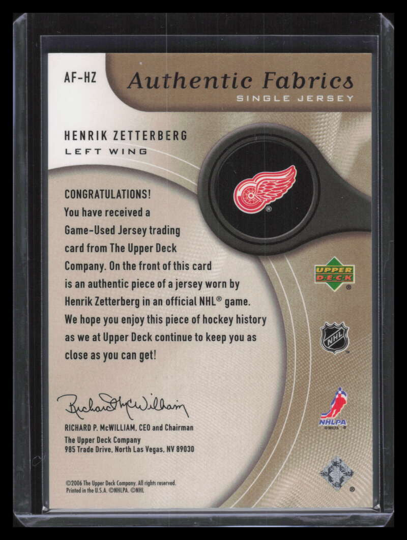 2005-06 SP Game Used Authentic Fabrics Gold AFHZ Henrik Zetterberg Jersey 38/100