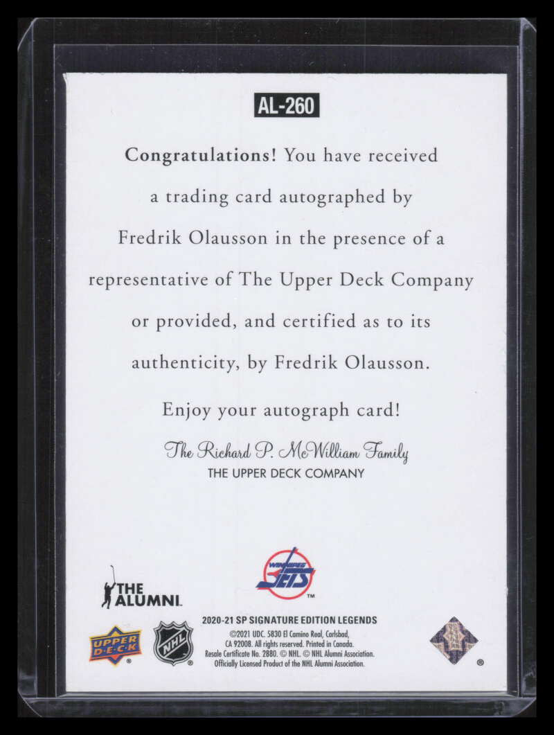 2020-21 SP Signature Legends '97 Legends Signatures al260 Fredrick Olausson Auto