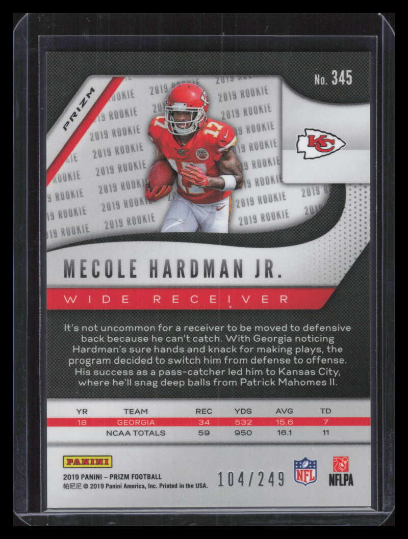 2019 Panini Prizm Prizms Orange Refractor 345 Mecole Hardman Jr. Rookie 104/249