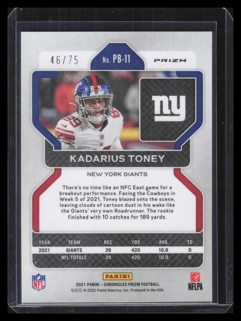 2021 Panini Chronicles Prizm Black Orange 11 Kadarius Toney Rookie 46/75