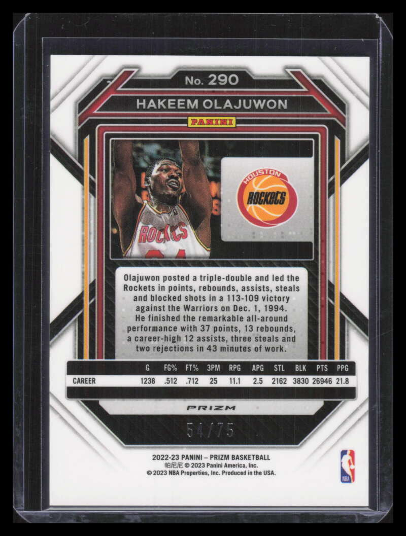 2022-23 Panini Prizm Prizms Fast Break Purple 290 Hakeem Olajuwon 54/75