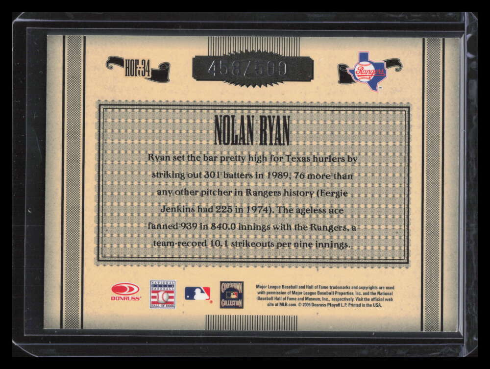 2005 Timeless Treasures HOF Silver 34 Nolan Ryan 458/500